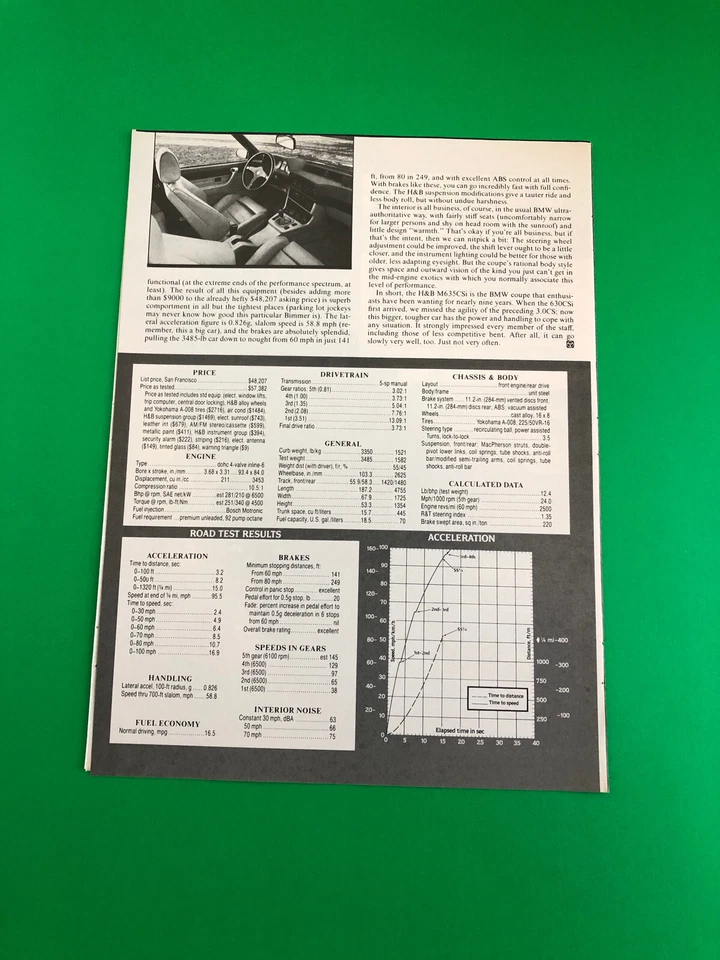BMW H&B M 635CSi 1985 original 3 páginas prueba de carretera artículo publicitario impreso vintage Foto 2 de 2