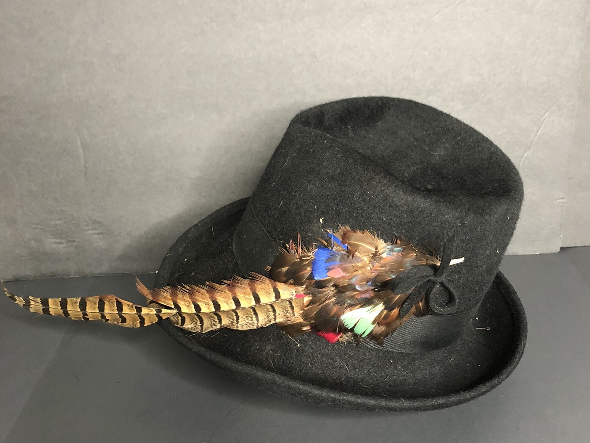 Vintage Henry Pollak Womens Hat Glenover Black Wool Bucket Grosgrain Feather