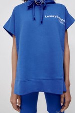 Zara women hoodie sweatshirt 5643/324/400 blue relaxed fit cotton sz M 58