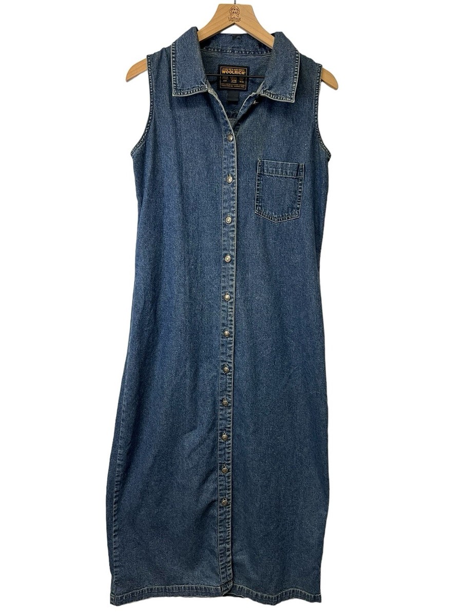 woolrich denim dress Vintage Woolrich Long Denim Dress Womens Button Front 100% Cotton Size Medium