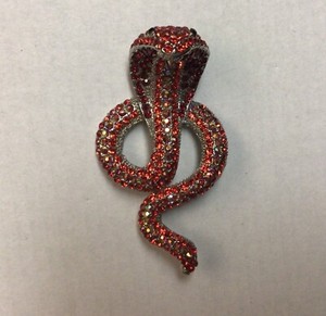 Large Cobra Snake Pin with Ruby Red Rhinestones
