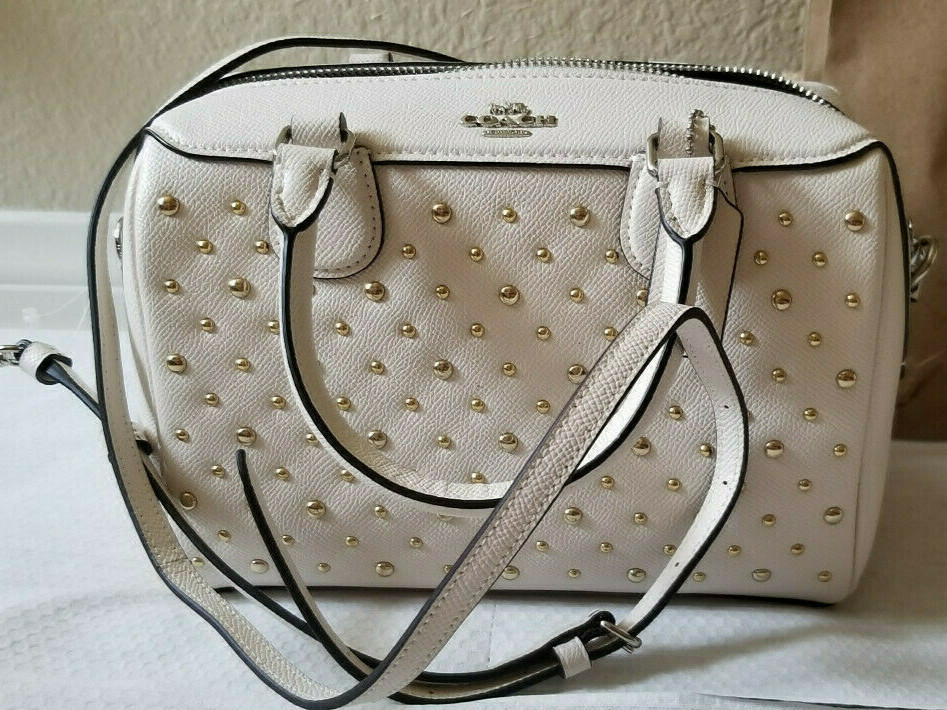 Coach Mini Bennett Satchel Crossbody Rivets Studs Bag Chalk White F77913 Coach Mini Bennett Satchel Crossbody Rivets Studs Bag Chalk White F77913