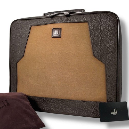 Dunhill Men's Business Bag Briefcase Canvas Leather Brown Used Free Shipping