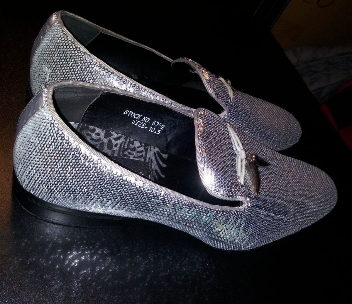 Mens Sparkling Metallic Silver Sequin Dress Shoes After Midnight