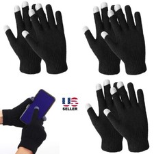 3Pairs Adult Winter Knitted Magic Stretch Gloves Warm Mittens Black Soft Gloves