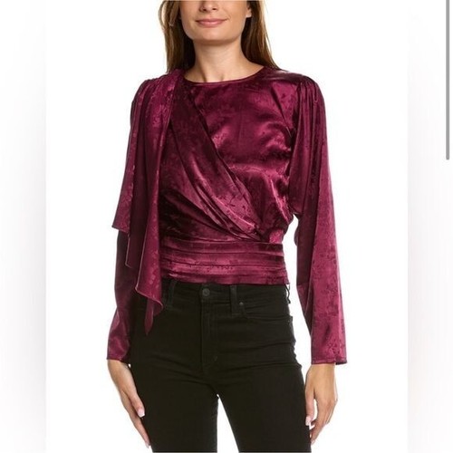 NWT Ronny Kobo Monet Top Purple Fuchsia Satin Draped Long Sleeve Blouse Sz S - Picture 3 of 14