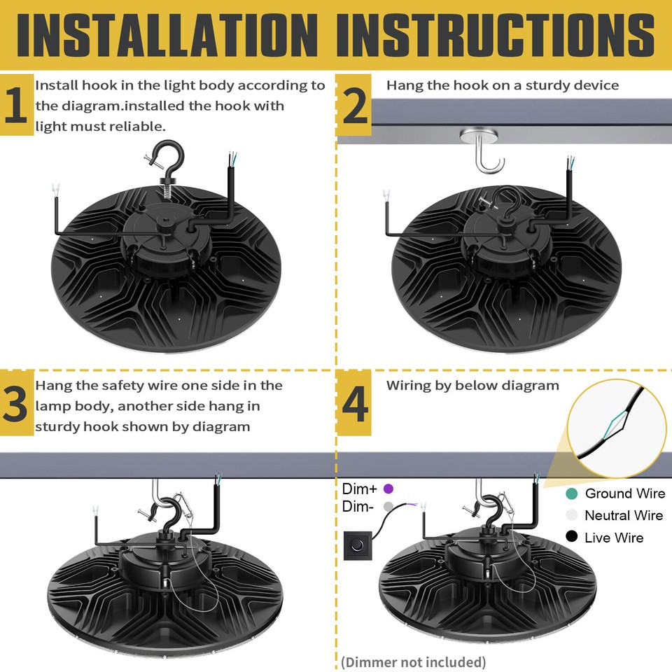 45000LM 300W High Bay Light Fixture Industrial Commercial LED Garage