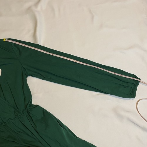 STYLEWORD V-Neck Long Puff Sleeve Swing Midi Dress Women Small Green W/Pockets - Picture 9 of 21