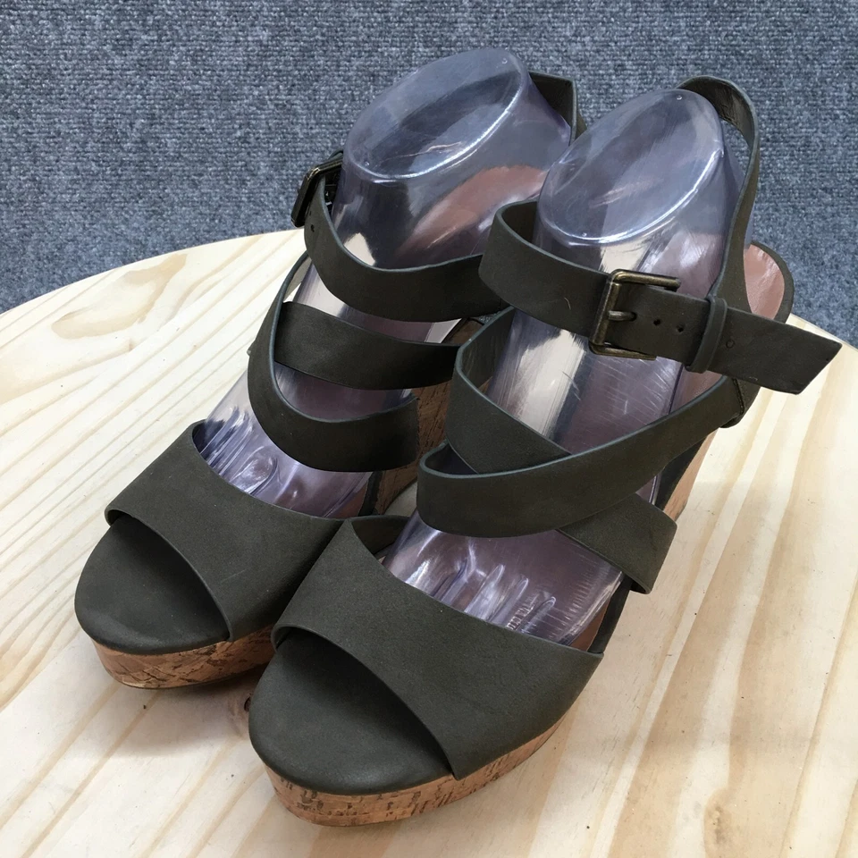 Tacones Indigo Rd para mujer 11 M Kinsley cuña tiras correa cuero sintético verde Foto 3 de 4