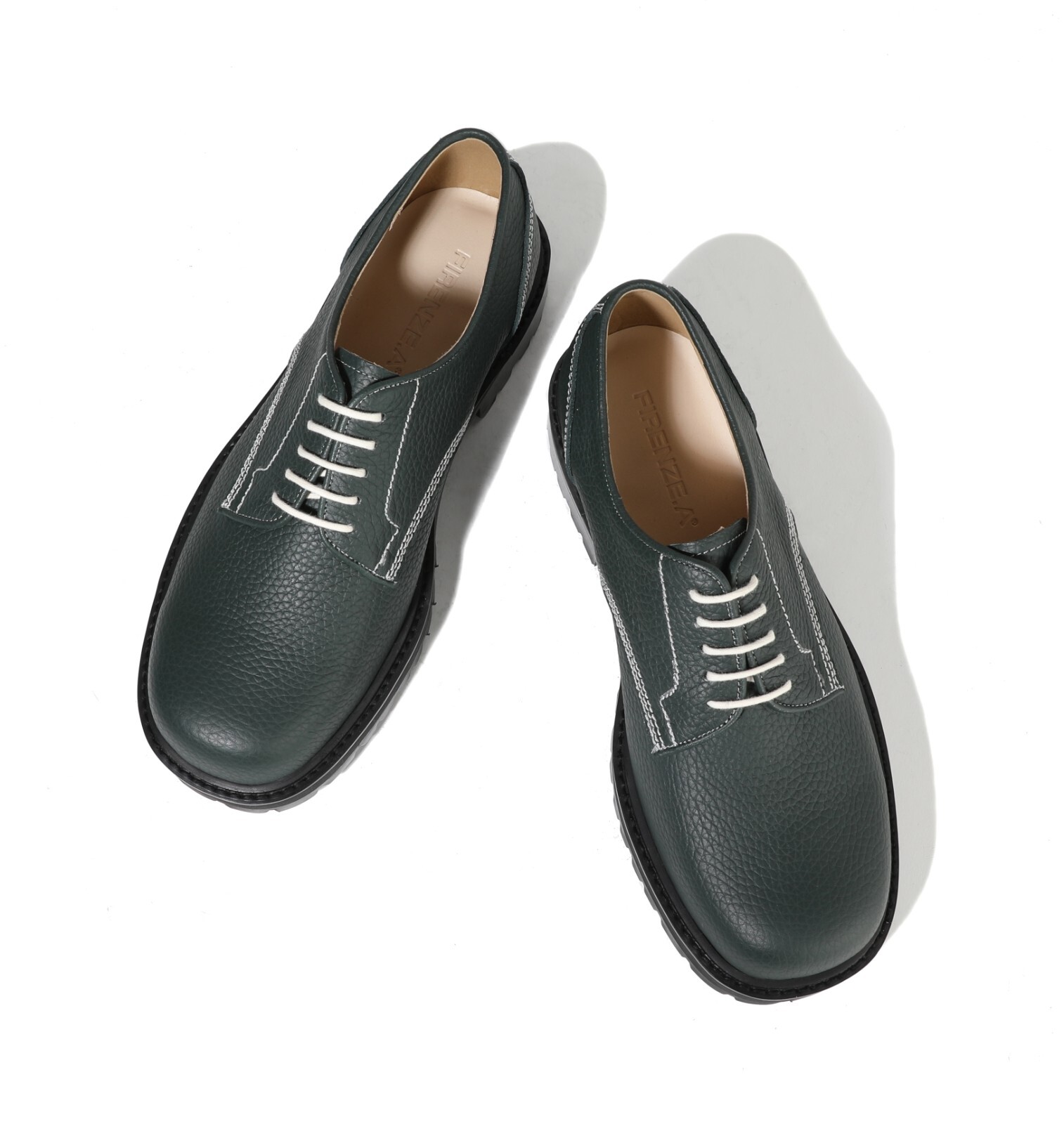 SAOLA Scarpe Oxford Derby da uomo Firenze Atelier verde colore pelle con suola Vibram