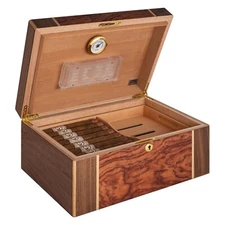 Humidor Supreme Amarone Large Cigar Humidor, 45 to 75 Cigar Wood Box, Mapa Burl