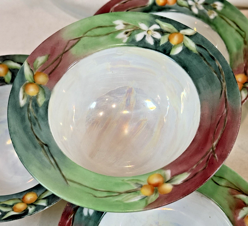 Antique R.S. Germany 5 1/4" Rimmed Berry Bowl Set of 6 - Oranges and Blossoms - Picture 2 of 8