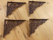 4 Cast Iron Shelf Brackets New Old Style Rustic 7.75" x 6.25" Corbels Book Wall