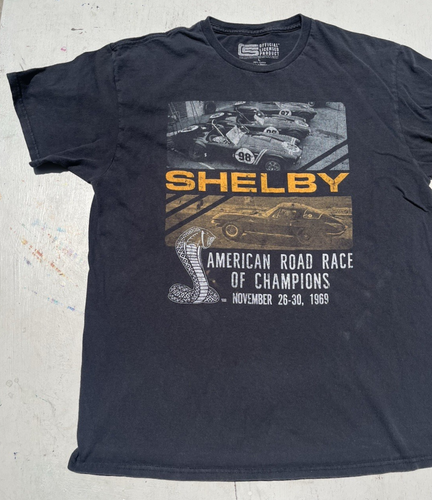 Men's Shelby T-Shirt Black Spell-Out L Racing Cars Chase Ford Muscle 60s Bullet - Picture 4 of 12