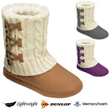 LADIES DUNLOP MEMORY FOAM SLIPPERS WINTER FUR SLIP ON WARM WINTER BOOTIE SIZE