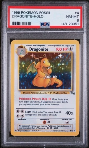 Dragonite-Holo Pokemon Fossil 4/62 PSA 8