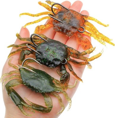 3PCS Crab Soft Bait TPR Double Hook Saltwater Bass Flounder Redfish Texas Rig