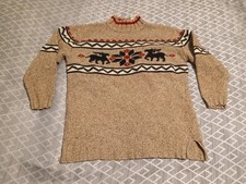 Vintage Eddie Bauer Sweater Snowflake Reindeer Cottage Cabin Wool Blend Sz M