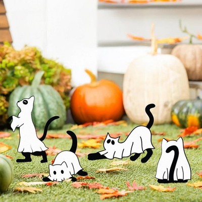 Halloween Cat Metal Yard Stake, Dancing Cat Sign, Witch Cat Garden Decor