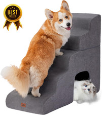 Gray 5-Step Curved Dog Stairs Ramp 28.7  High Bed Pet Steps for Small Dogs  Cat