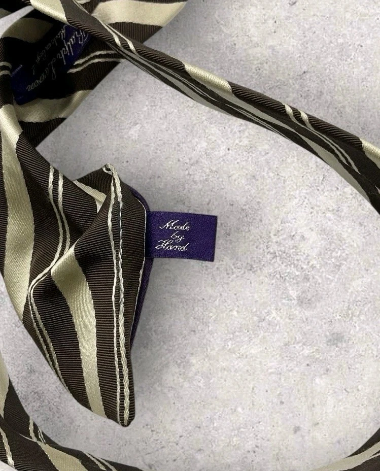Corbata de seda Ralph Lauren Purple Label ITALIA marrón beige a rayas con:3,5" usada en excelente estado Foto 4 de 4