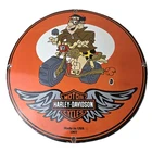 Vintage Harley Davidson Motorcycles Sign - Flintstones Porcelain Gas Pump Sign