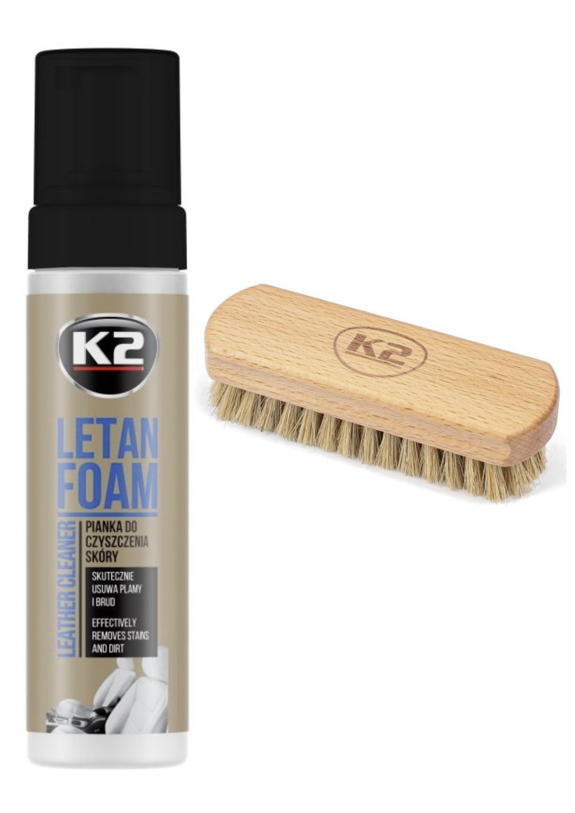 K2 Letan Foam 200ml + Auron Soft Brush (Natural Bristle) Leather Cleaning Kit