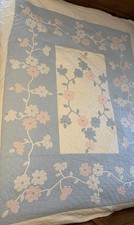 Vintage Mid Century Hand Appliqu Floral Vine Hand Quilted Pastels Cotton