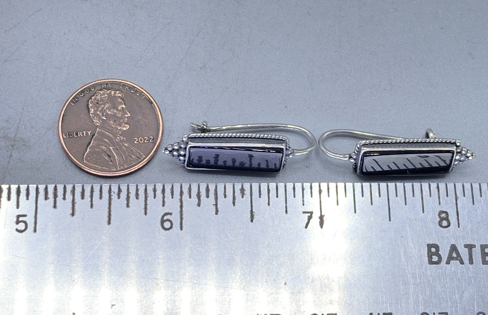 Sterling Silver, Onyx Rectangular Drop Earrings - image 5