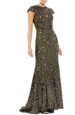Ieena Mac Duggal 26647 Sequin Capsleeve Gown SZ 4 ($398) BlackGold