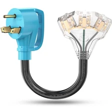 30 Amp to 110V RV/Generator Distribution Adapter Cord, NEMA TT-30P Male to 3X...
