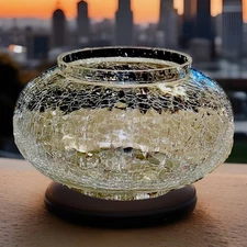 VINTAGE CRACKLE ART GLASS GORGEOUS Clear Glass Candleholder with Trim