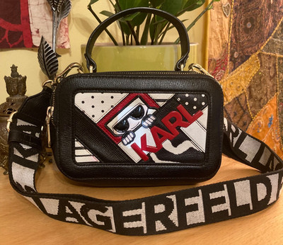 Karl Lagerfeld Paris Simone Leather Ikon Crossbody Camera Bag Purse Hand Bag