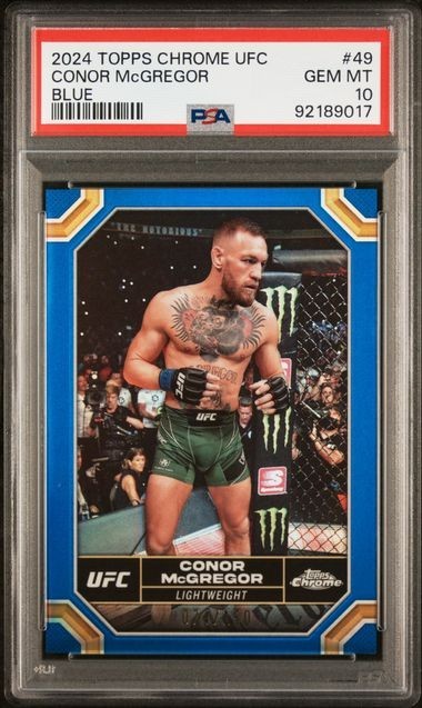 Conor McGregor 2024 Topps Chrome UFC Blue Refractor Card /150 #49 PSA 10