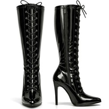 womens stiletto heel knee high boots with front lace-up and side zip Closure