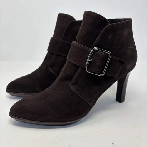 Aquatalia Booties Gr. 9 B braun Wildleder High Heels Schnallenriemen Stiefeletten - Bild 1 von 13