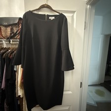 Calvin Klein Elegant Black Bell Sleeve Knee Length Ponte Sheath Dress Size 14