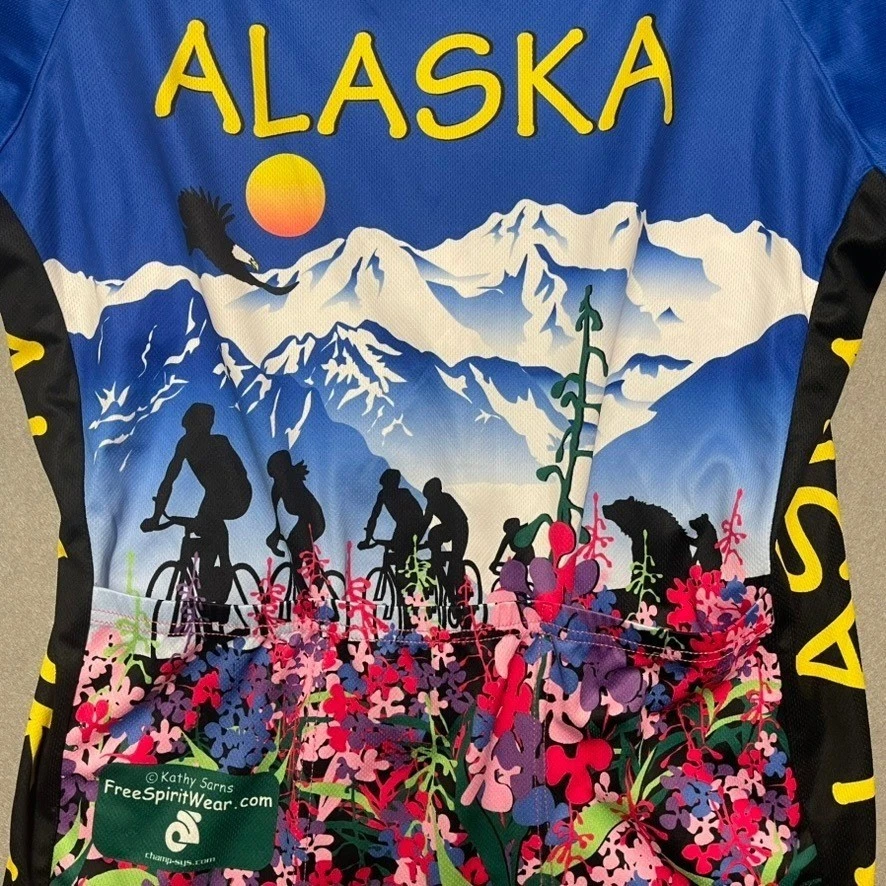 Camiseta deportiva de bicicleta Alaska para hombre grande azul 1/2 cremallera colorida panorámica manga corta Foto 4 de 4