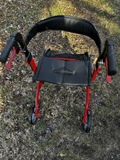 Red & Black Foldable 4-Wheel Rollator Walker with Seat, Handbrakes, Aluminum