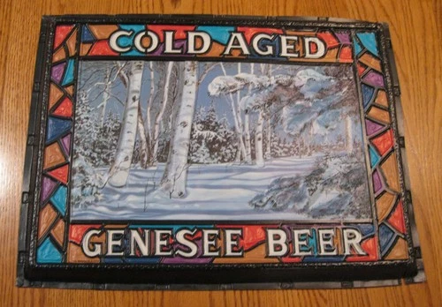 VTG  GENESEE BEER  COLD AGED  LIGHTED SIGN  INSERTS ONLY "WINTER SCENE"   NOS