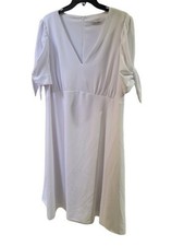 NWTD Calvin Klein 16W Tie Cuff White Crepe Sheath Dress 121825