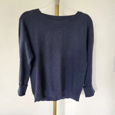 Club Monaco Cotton Cashmere Cuffed Sweater Womens Size Medium Navy Blue