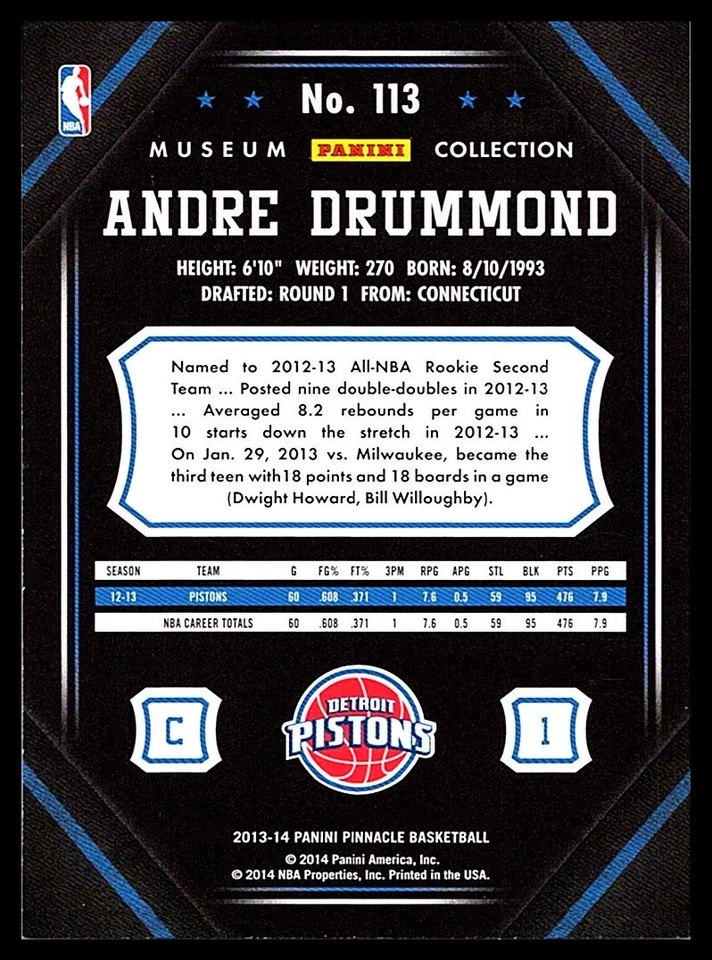Colección Pinnacle Museum #113 Andre Drummond 2013-14 Foto 2 de 2