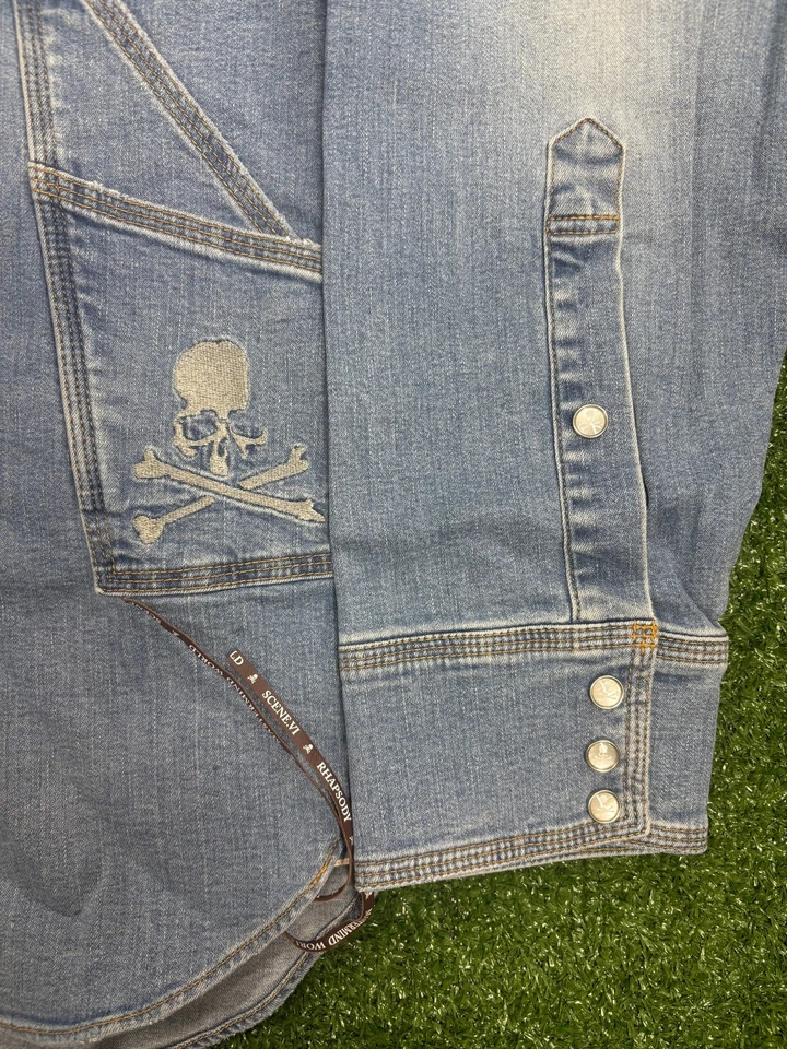Camisa de mezclilla lavada Mastermind Vs. Bape Light Oz talla mediana Foto 3 de 4