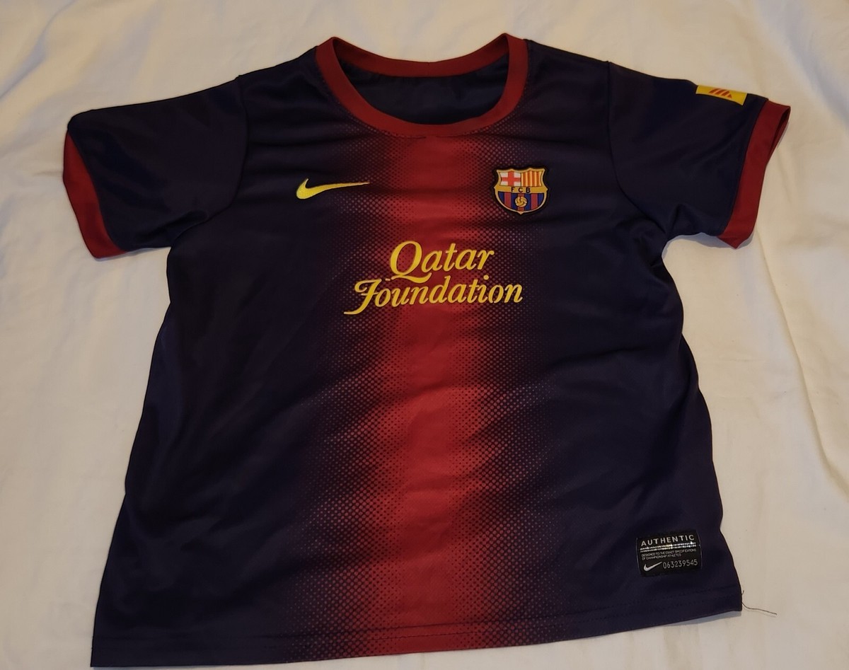 KIDS Nike Qatar Foundation FC Barcelona White Soccer Jersey LARGE