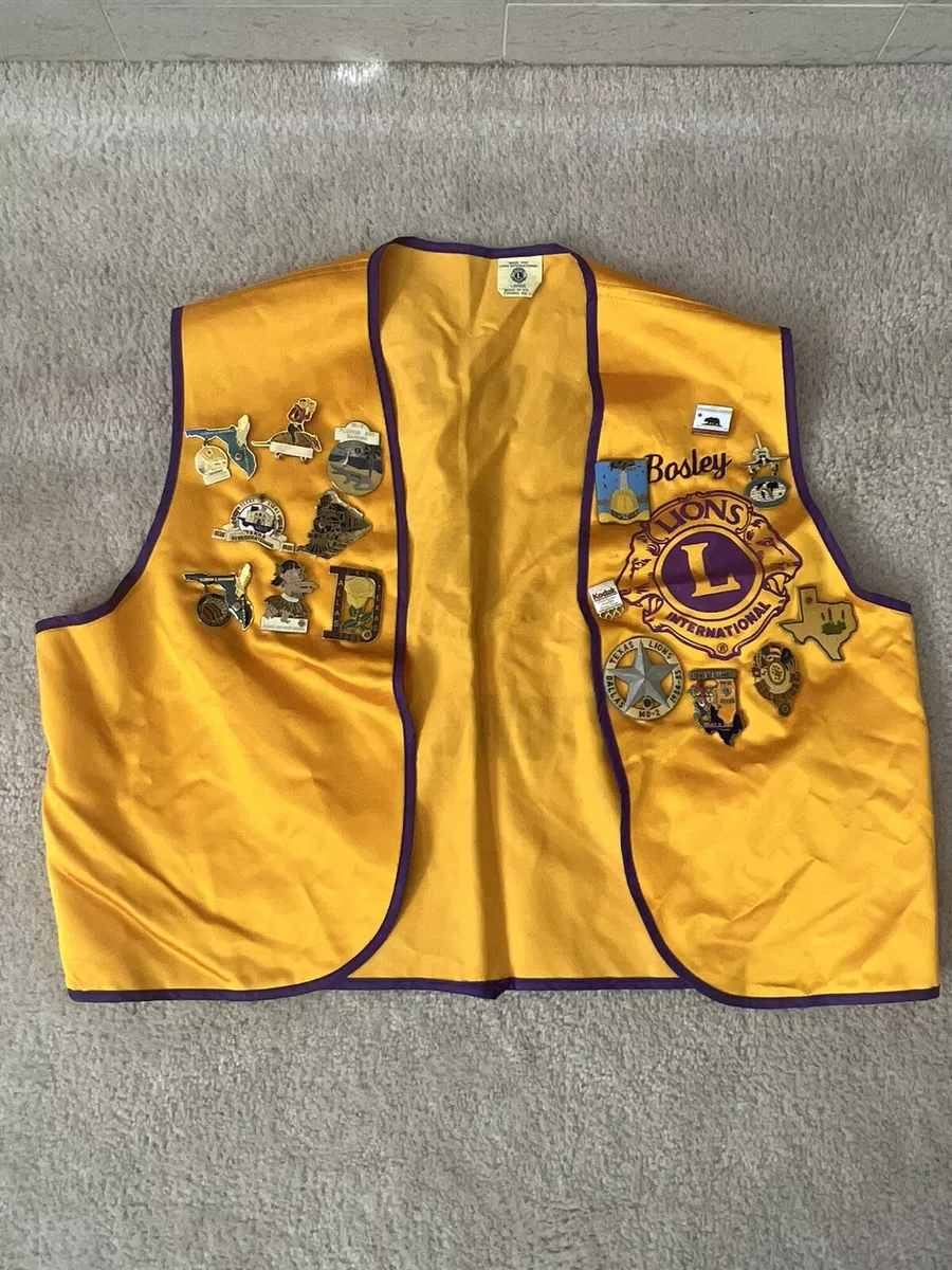 LIONS CLUB International VEST Size LG w/ Pins & Name Tag Pre-owned Vtg CLEAN