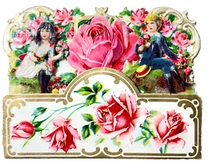 Victorian Children Among The Roses Gilt Embossed 3D Fold Out Valentine GERMANY