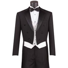 BIG  TALL Men's Black Classic-Fit Tailcoat Tuxedo Suit w/ White Vest NWT