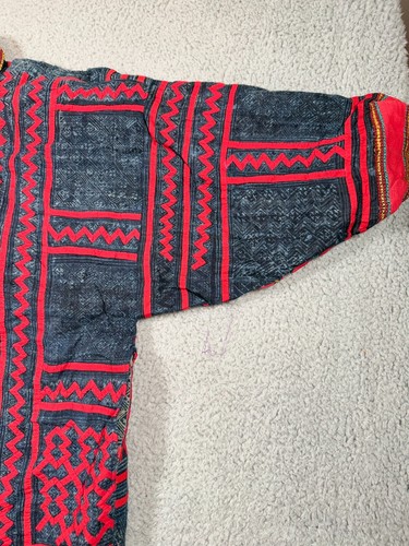 Vintage Thai Hmong Hemp Jacket Womens L Robe Hand Writing Indigo Dyed Embroidery - Picture 6 of 14
