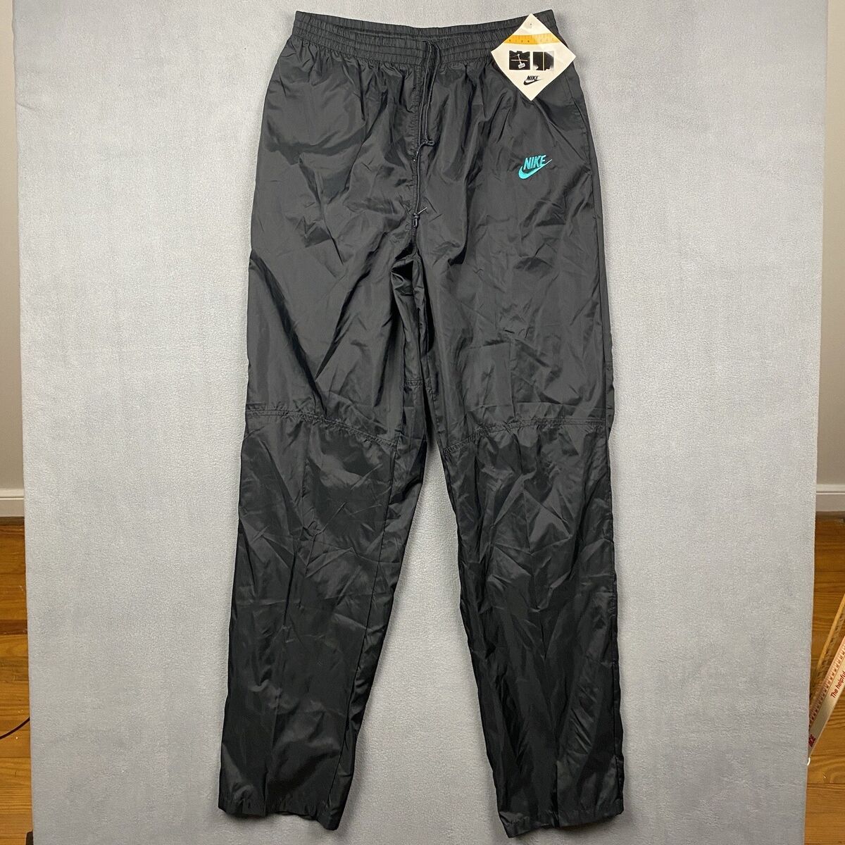 Vintage Nike Pants Mens 1X Black Turquoise Big Swoosh Nylon Vintage Nike Pants Mens 1X Black Turquoise Big Swoosh Nylon